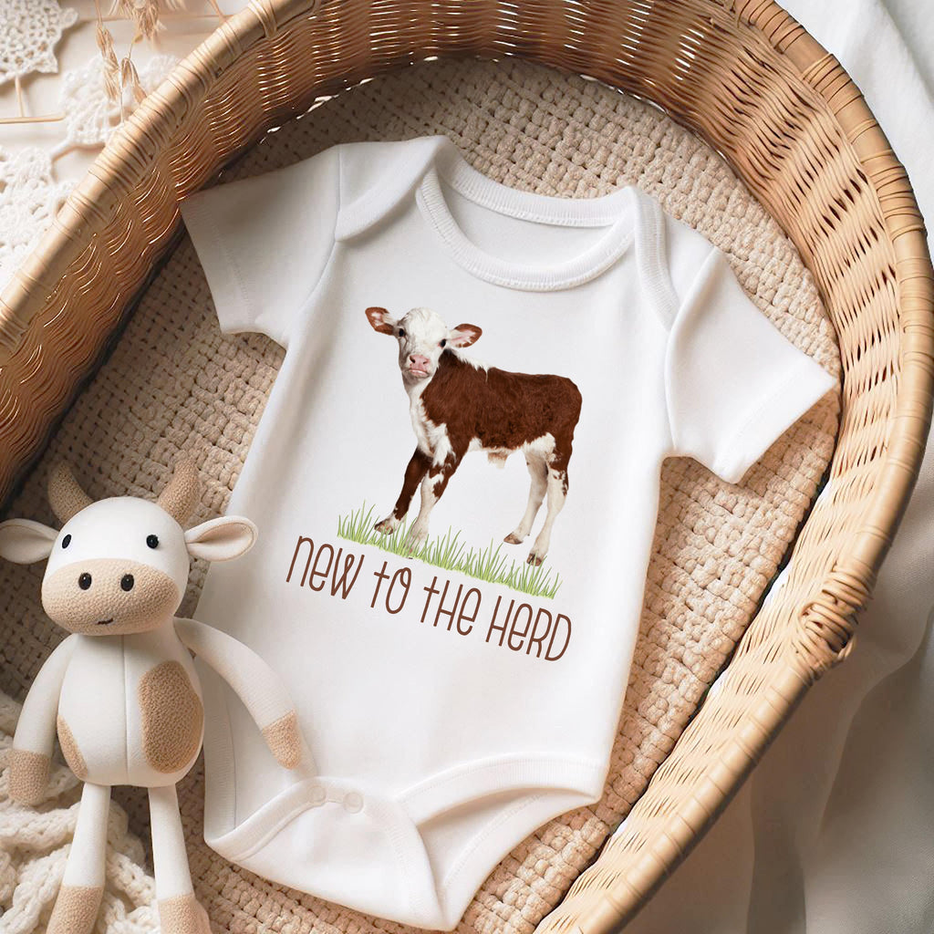 Baby Shower Gift, NEW TO the HERD, Western Nursery, Farm shirt, CowBOY, Cow Onesie®, Farm Baby Gift, Cute Baby Clothes, Cow Theme, hereford