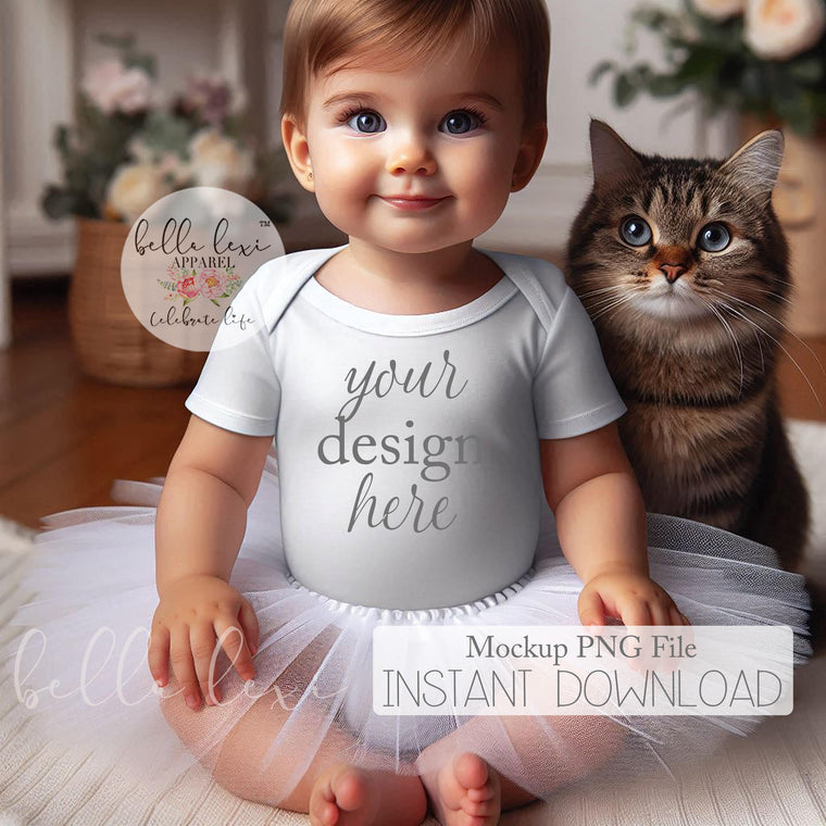 Baby Girl Cat Mock-up, Kids Bodysuit Tee Mockup, Baby Shower Tee Mockup, Baby Girl Bodysuit Mockup, Birthday Set Flat Lay, Birthday Girl
