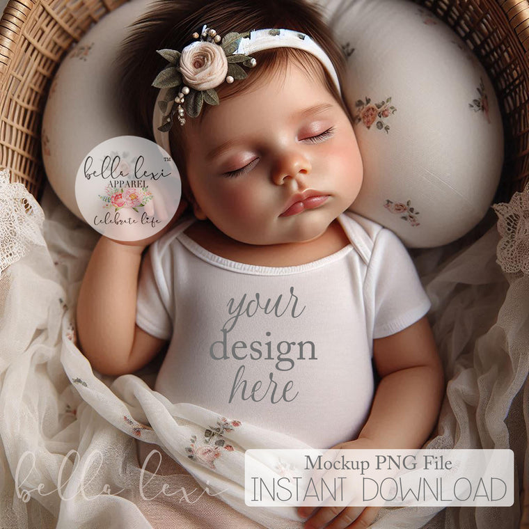Baby Girl Mock-up, Kids Bodysuit Tee Mockup, Newborn Girl Mockup, Baby Girl Bodysuit Mockup, Newborn Set Flat Lay, Infant Girl Bodysuit