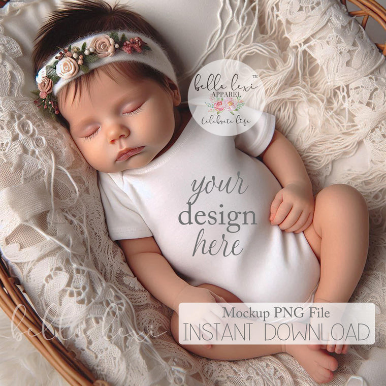 Newborn Girl Mockup, Baby Girl Mock-up, Kids Bodysuit Tee Mockup, Baby Girl Bodysuit Mockup, Newborn Set Flat Lay, Infant Girl Bodysuits