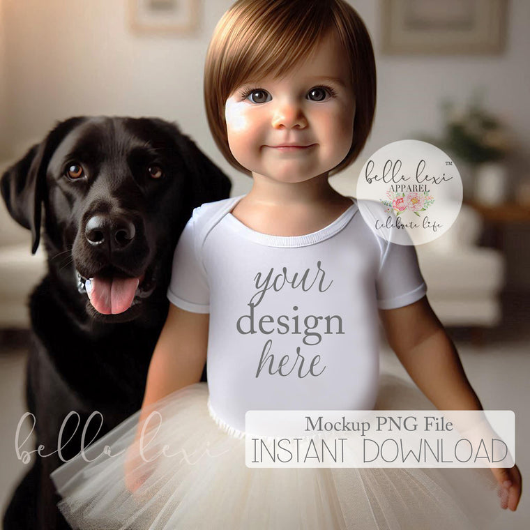 Baby Girl Dog Mock-up, Kids Bodysuit Tee Mockup, Baby Shower Tee Mockup, Baby Girl Bodysuit Mockup, Birthday Set Flat Lay, Birthday Girl Lab