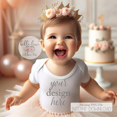 Girl Party Mock-up, Kids Birthday Tee Mockup, First Birthday Tee Mockup, Baby Girl Short Sleeve T-shirt Mock up, Toddler Birthday Set Flat