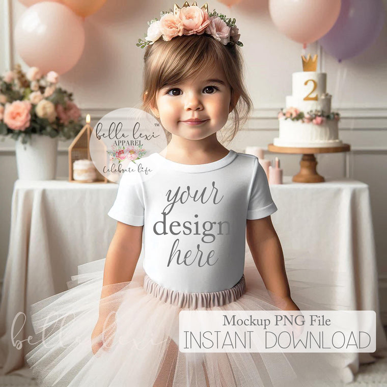 Girl Party Mock-up, Kids Birthday Tee Mockup, Second Birthday Tee Mockup, Baby Girl Short Sleeve T-shirt Mock up, Toddler Birthday Set Flat