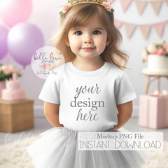 Kids Birthday Tee Mockup, Girl Party Mock-up, Second Birthday Tee Mockup, Baby Girl Short Sleeve T-shirt Mock up, Toddler Birthday Set Flat