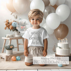 Toddler Boy Party Mock-up, Kids Birthday Tee Mockup, First Birthday Tee Mockup, Baby Boy Short Sleeve T-shirt Mock up, Tshirt Mockup, Party