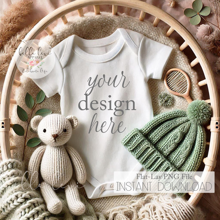 St Patrick's Day Mockup, Baby Bodysuit Mockup, Baby Mockup Photo, White Long Sleeve Onesie, Flat-Lay Digital PNG, Newborn Photography Prop,