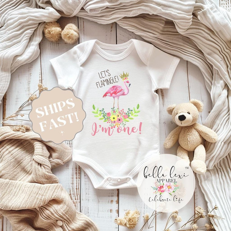 Flamingo 1st Birthday Outfit – Tropical Birthday Shirt – Girl’s First Birthday Bodysuit – Pink Flamingo Party Theme - Lets Flamingle I'm One