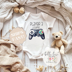 Gamer ONESIE®, Player Has Entered The Game, Pregnancy Reveal, Gamer Dad, Baby Announcement, Gaming Daddy shirt, Player 3 Bodysuit,Gamer Baby