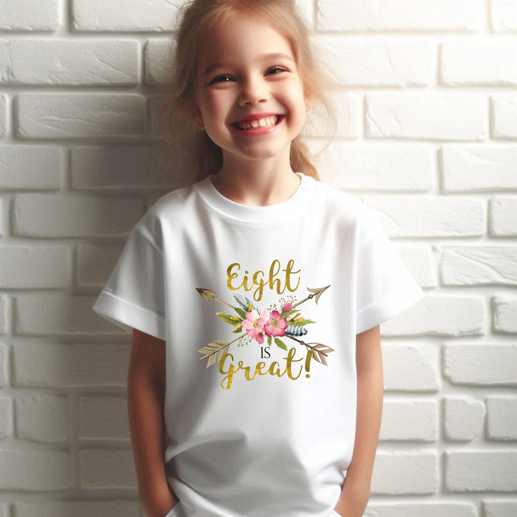 8th Birthday Shirt – Eight is Great - Girls Birthday Tee, 8 Year Old Birthday Party Outfit, Eighth Birthday Gift, Cute 8th Bday Design