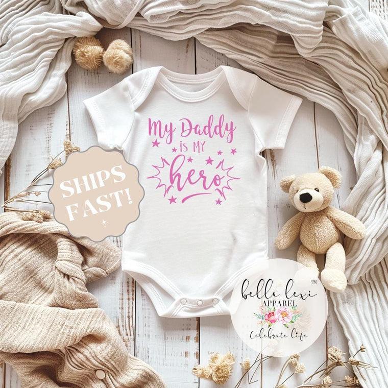 Newborn Gift, My Daddy My Hero Baby Bodysuit, Baby Shower Gift, Newborn Outfit, Military Baby Clothes, Law Enforcement Baby Gift, Daddy Hero