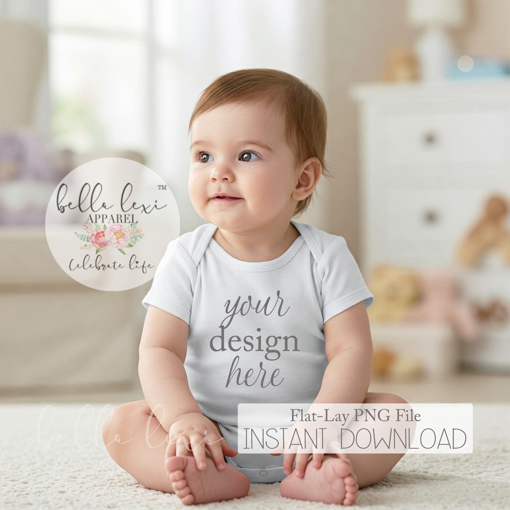 Baby Bodysuit Mockup with Baby, Short Sleeve Onesie Flat Lay, Realistic Baby Outfit Mockup, Lifestyle Baby Mockup, Baby Onesie Mockup