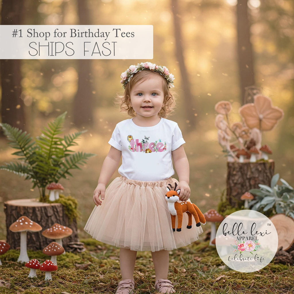 Third Birthday Shirt for Girls– Woodland Animals Party– Boho 3rd Birthday Outfit– Toddler Girl Birthday Tee– Rustic Forest Theme, Boho Party