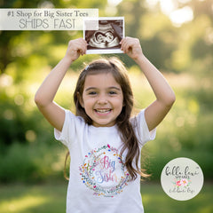 Big Sister Shirt for Toddler Girl, Floral Wreath Big Sister Reveal, Pregnancy Announcement Shirt, Sibling Reveal Shirt for Girls, Promoted