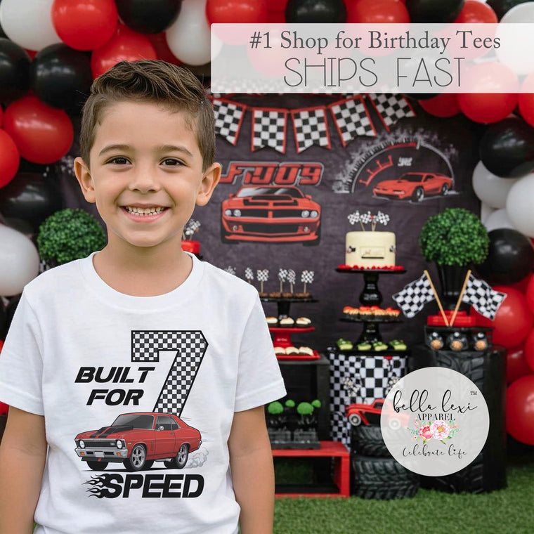 Built for Speed Birthday Shirt, Race Car Party Shirt, Boys 7th Birthday Tee, Fast Car Shirt, Kids Racing Theme Outfit, Car Lover Gift