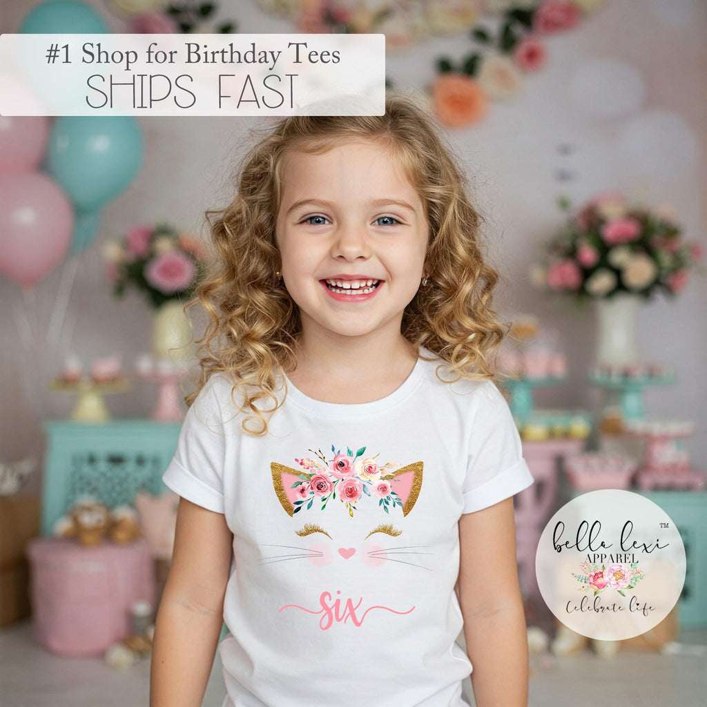 6TH Birthday Shirt, Kitten Birthday, Kitty Birthday shirt, Custom Birthday, Cat Birthday, Cat Shirt, Sixth Birthday, Girl Birthday Set, Cat