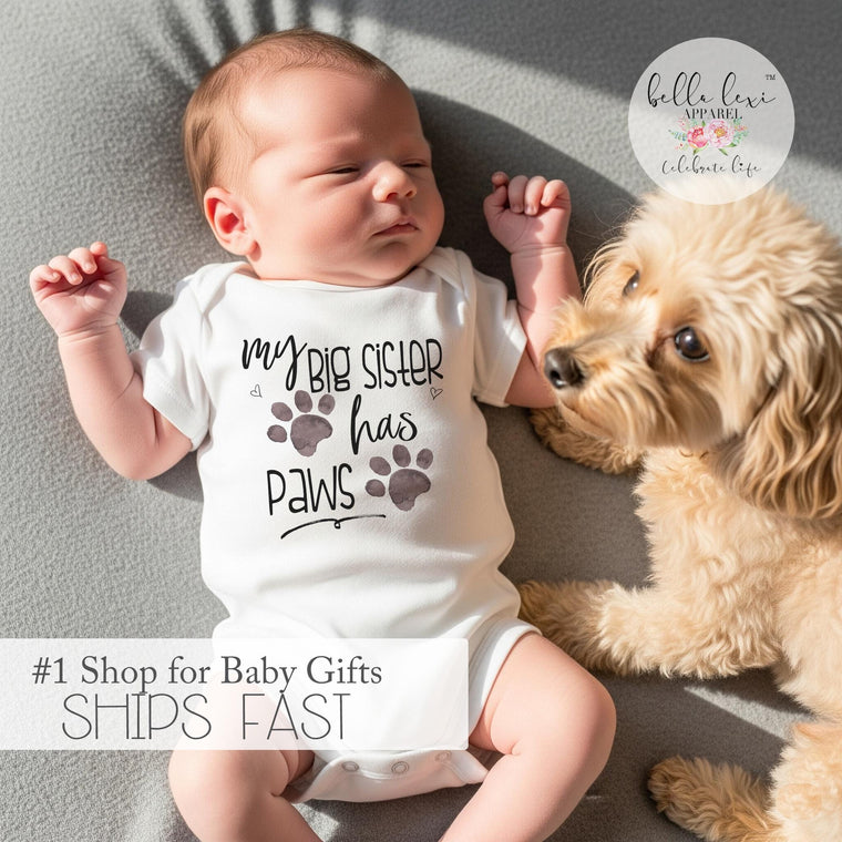 My Big Sister Has Paws, Pregnancy Announcement, Baby Gifts, Pregnancy Reveal, Baby Reveal, Baby Announcement, Fur Baby Bodysuit, Dog Shirt,