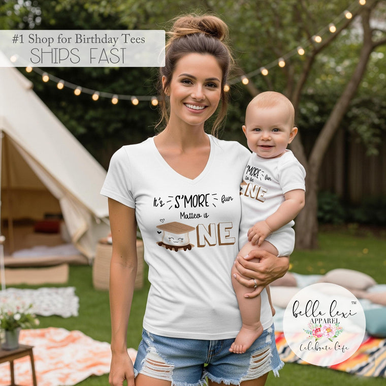 S'Mores Party, S'More Fun being ONE, Birthday Shirt, Camping Party, Camping Birthday, Happy Camper, Smores Theme, 2nd Birthday, Smores Theme