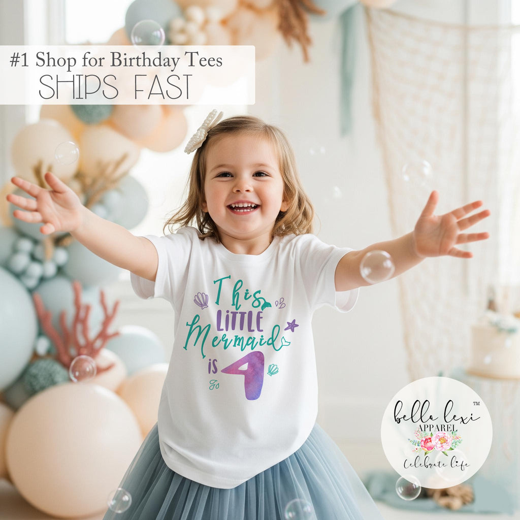 Mermaid Birthday, Fourth Birthday, This Little Mermaid is 4, 4th Birthday, Mermaid Party, Mermaid Shirt, Mermaid Theme, Under the Sea,