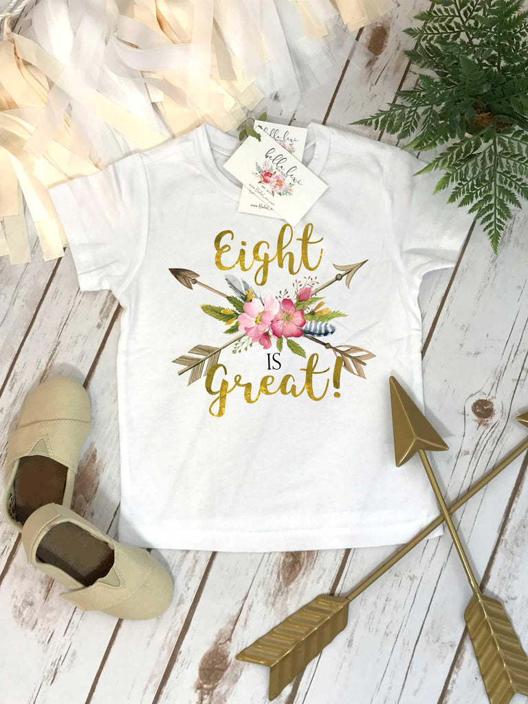 8th Birthday Shirt – Eight is Great - Girls Birthday Tee, 8 Year Old Birthday Party Outfit, Eighth Birthday Gift, Cute 8th Bday Design