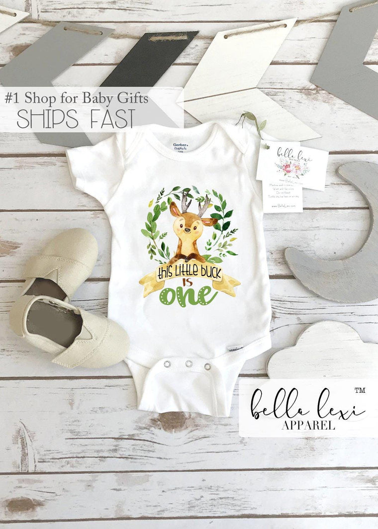 Birthday Onesie®, Little Buck is One, First Birthday Onesie, Woodland Party, Woodland Birthday, 1st Birthday Shirt, Boy Birthday, Wild One