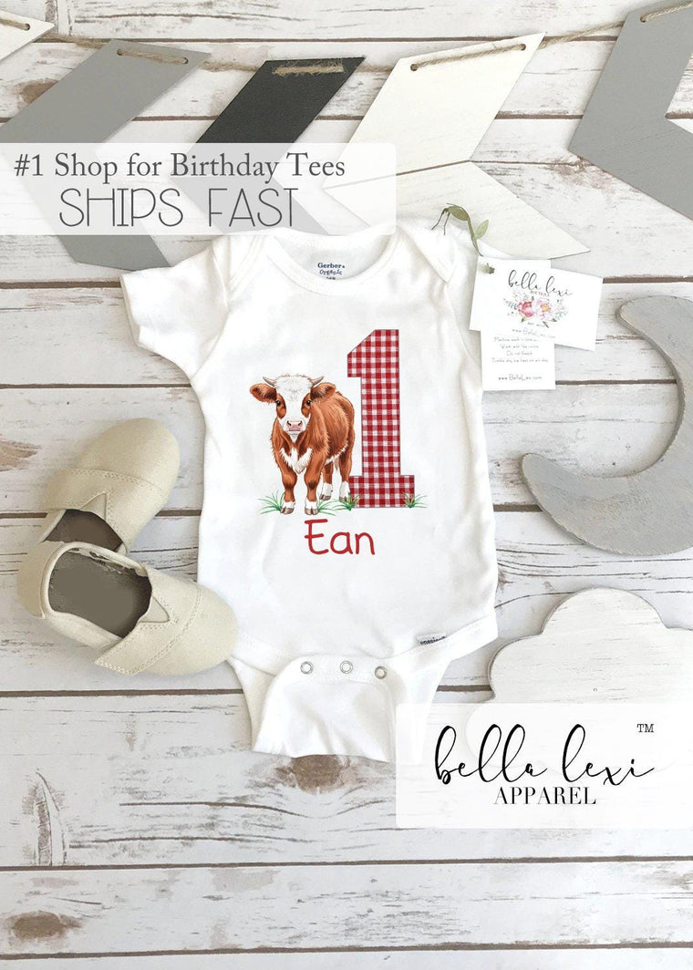 Farm Birthday Onesie®, Calf to Yearling, Western Party, Farm shirt, CowBOY, Cow Onesie®, Cow Birthday, Barnyard Birthday, Farm Animal Party