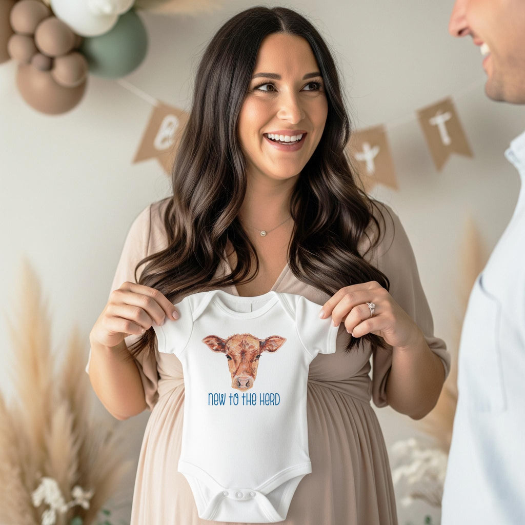 New to the Herd Onesie®, Western Newborn Outfit, Rustic Neutral Shower Gift, Baby Boy Gift, Cow Infant Romper, Farm Baby Bodysuit