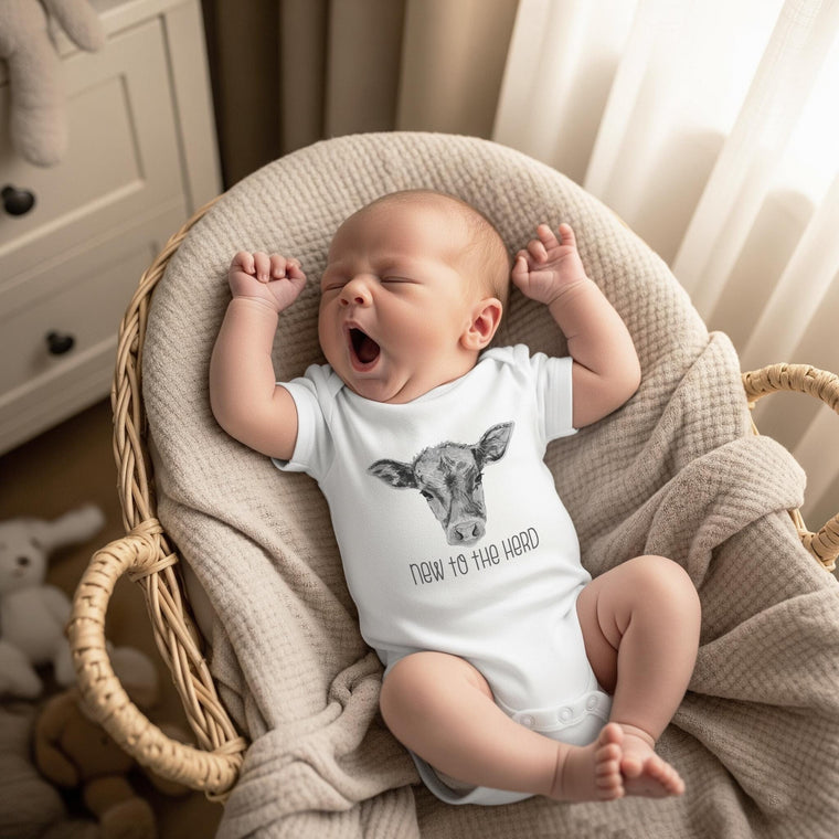 Baby Shower Gift, NEW TO the HERD, Western Nursery, Farm shirt, CowBOY, Cow Onesie®, Farm Baby Gift, Cute Baby Clothes, Cow Theme, Farm baby