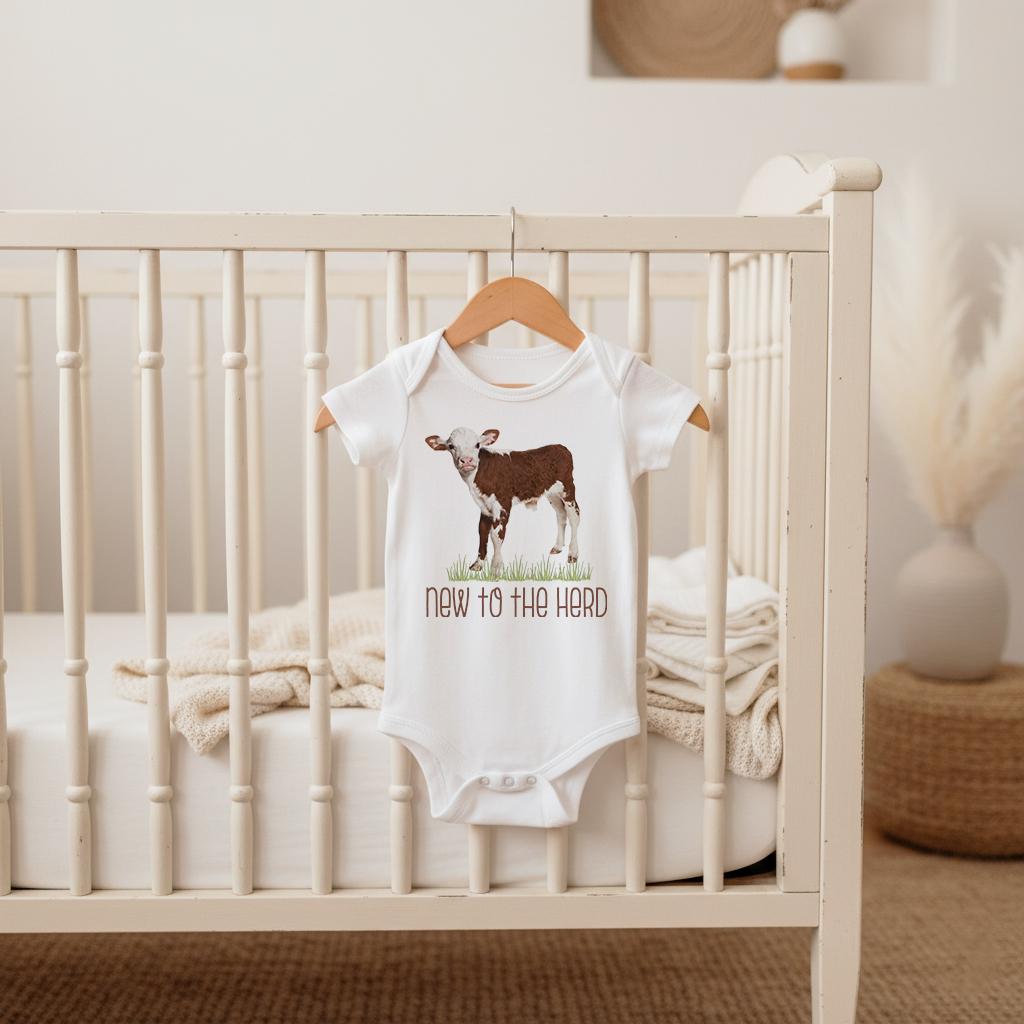 Baby Shower Gift, NEW TO the HERD, Western Nursery, Farm shirt, CowBOY, Cow Onesie®, Farm Baby Gift, Cute Baby Clothes, Cow Theme, hereford
