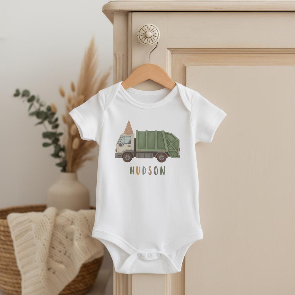 Truck Birthday Romper for Boy, Garbage Truck Tee, Vehicle Birthday Outfits, Car Party Shirt, Recycling Trucks, Boy 1st Birthday Outfit, Cars