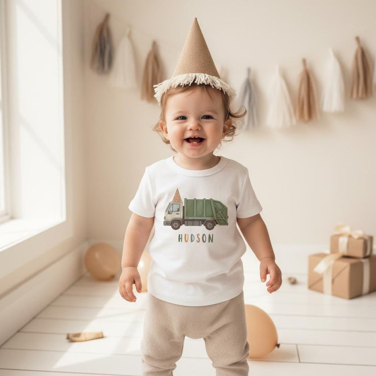 Truck Birthday Romper for Boy, Garbage Truck Tee, Vehicle Birthday Outfits, Car Party Shirt, Recycling Trucks, Boy 1st Birthday Outfit, Cars