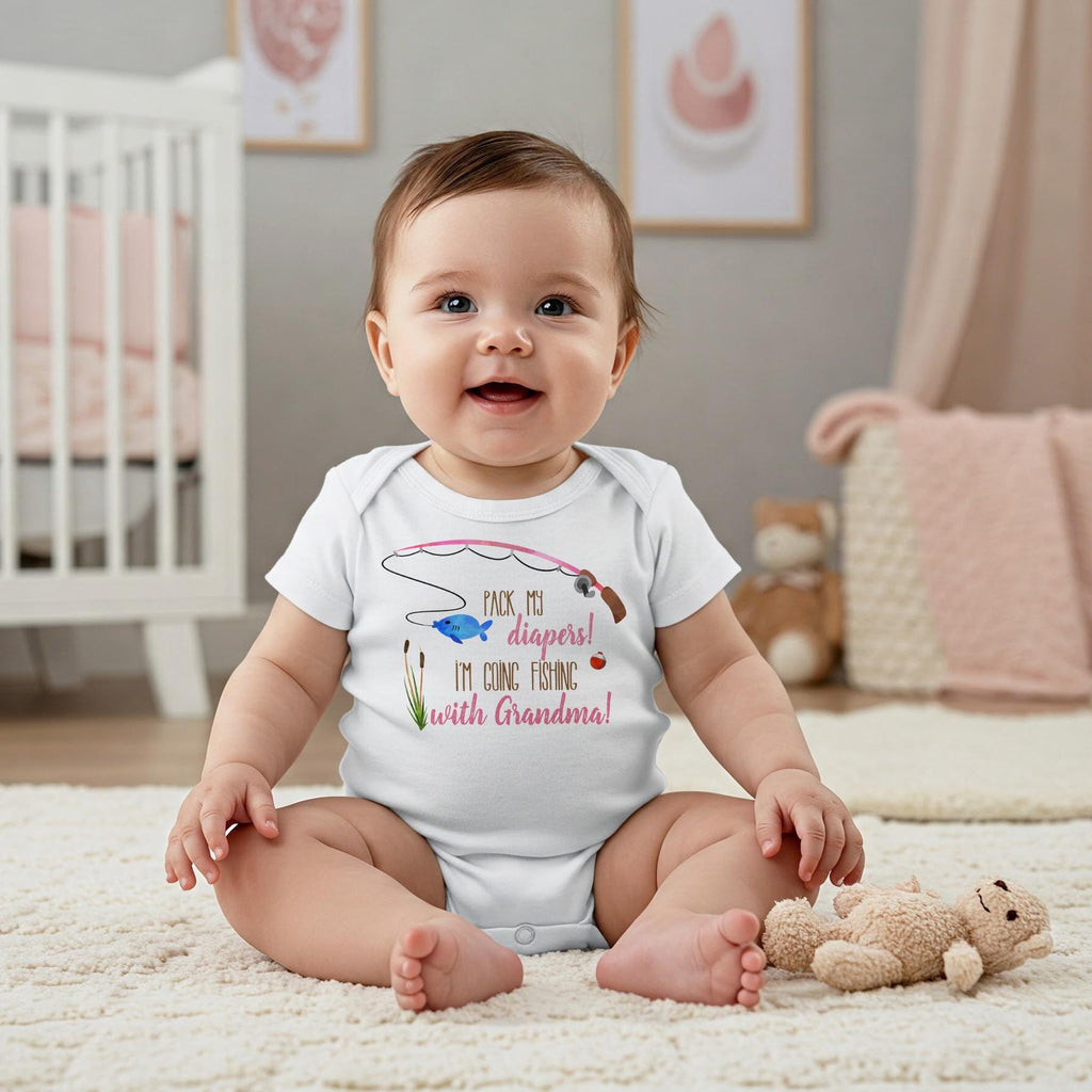 Fishing Onesie®, Pack My Diapers I'm going Fishing With Grandma, Baby Shower Gift, Fishing Baby shirt, Fishing Buddy, Newborn Gift, Fishing