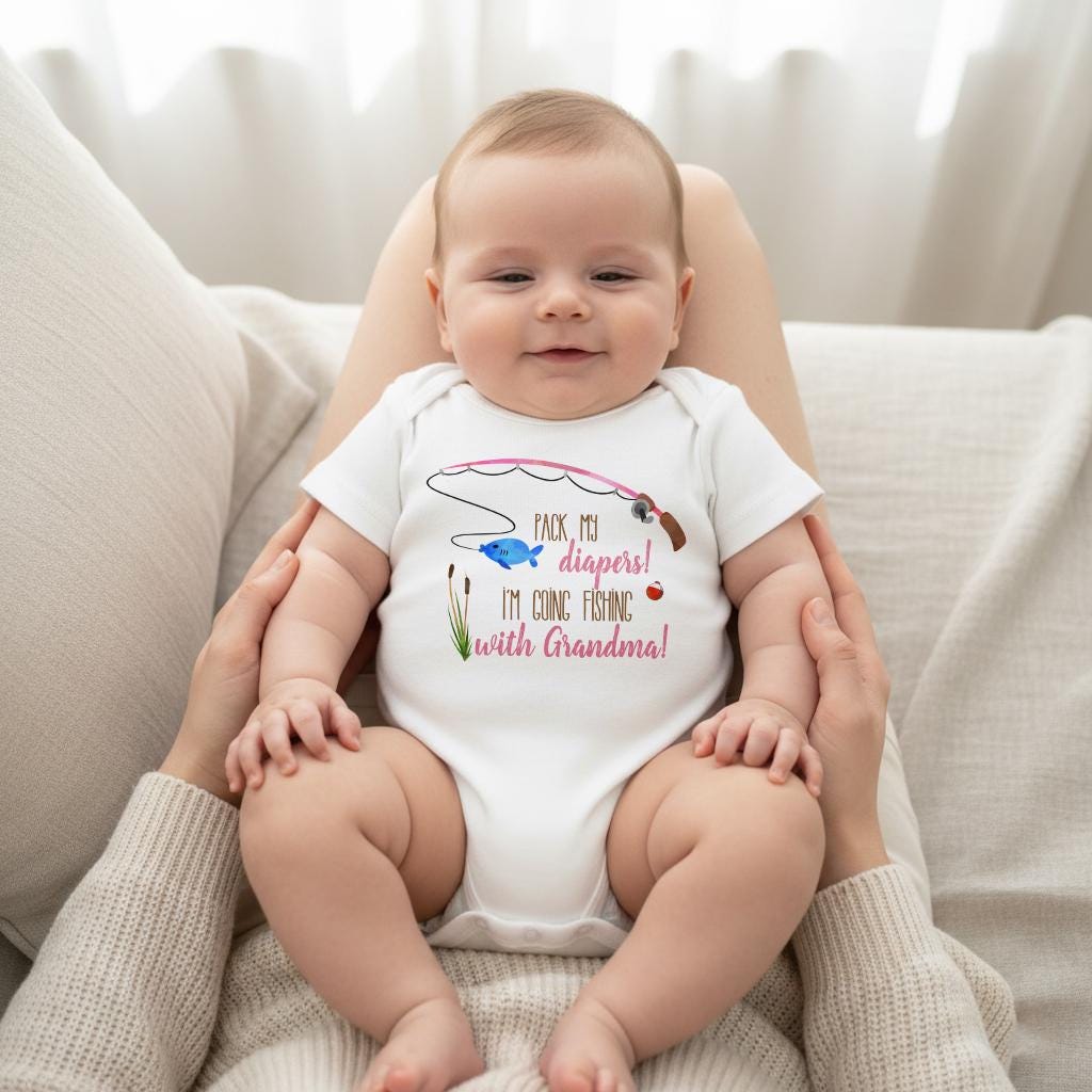 Fishing Onesie®, Pack My Diapers I'm going Fishing With Grandma, Baby Shower Gift, Fishing Baby shirt, Fishing Buddy, Newborn Gift, Fishing