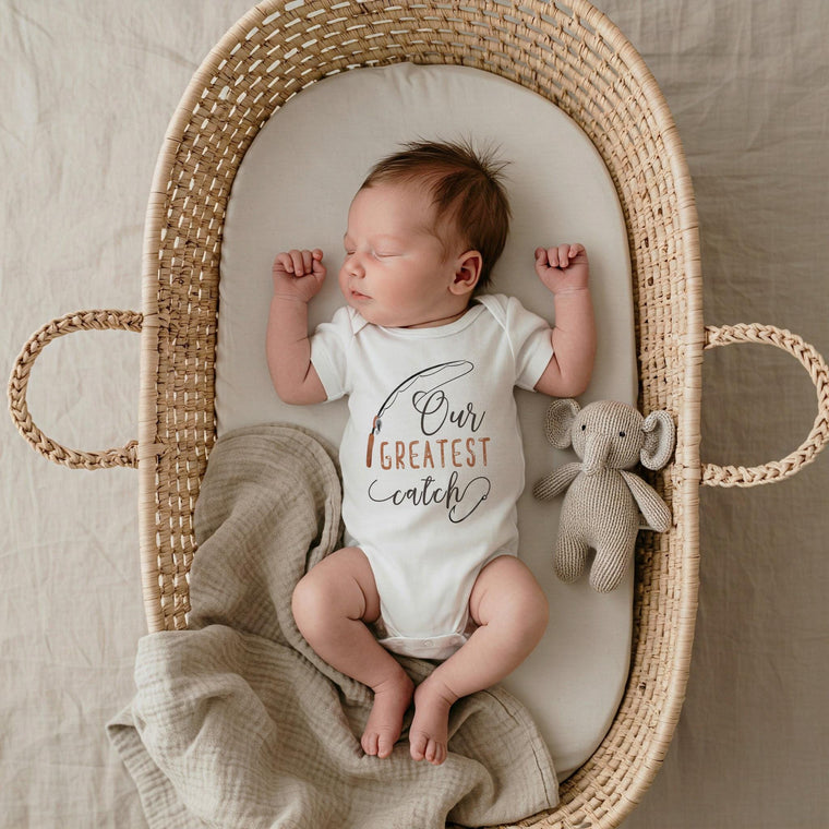 Pregnancy Reveal Onesie®, Our Greatest Catch Onesie, Fishing Baby Outfit, Baby Shower Gift, Baby Bodysuit Reveal, Cute Baby Announcement
