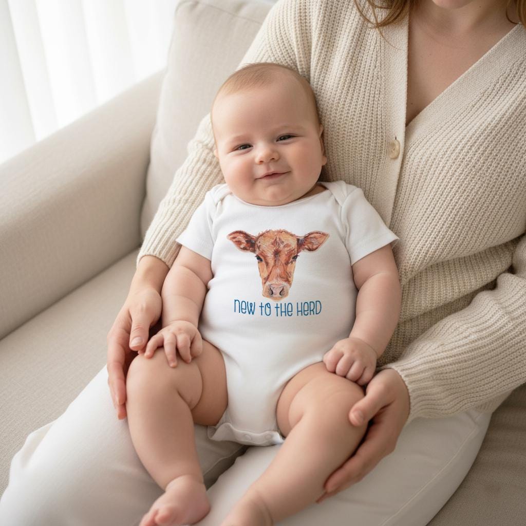 New to the Herd Onesie®, Western Newborn Outfit, Rustic Neutral Shower Gift, Baby Boy Gift, Cow Infant Romper, Farm Baby Bodysuit