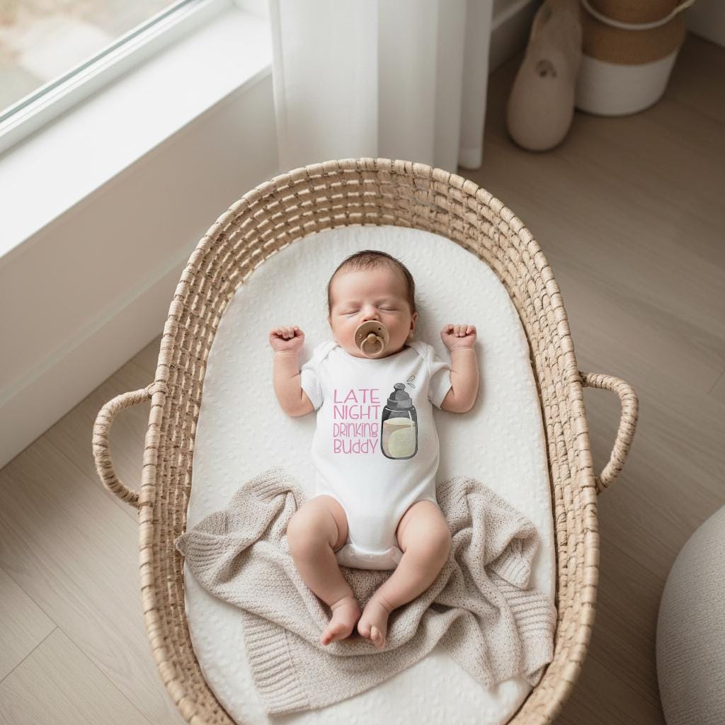 Baby Girl Gift, Late Night Drinking Buddy, Cute Baby Clothes, Funny Baby Gift, Daddy Baby Reveal, Pregnancy Reveal, Drinking Onesie®