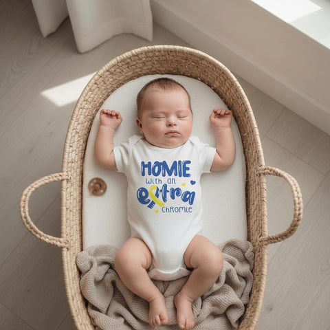 Homie with an Extra Chromie, Designer Genes Onesie®, Down Syndrome Awareness, Special Baby Shower Gift, 21st chromosome, Special baby gift