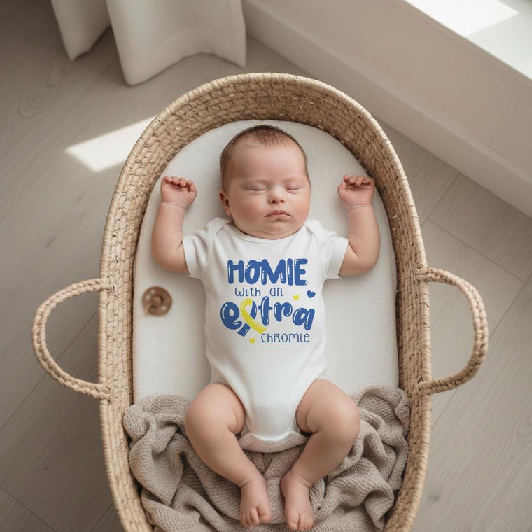 Homie with an Extra Chromie, Designer Genes Onesie®, Down Syndrome Awareness, Special Baby Shower Gift, 21st chromosome, Special baby gift