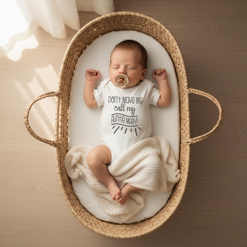 Personalized Baby Shower gift idea!  Let your little niece or nephew do the talking with this cute and funny design!  "Don't Make me Call my Auntie {Your name here}".  Such a cute gift for your niece and nephew!  Everyone will know their Auntie is the best!  This cute aunt bodysuit or t-shirt also makes a wonderful baby shower gift!