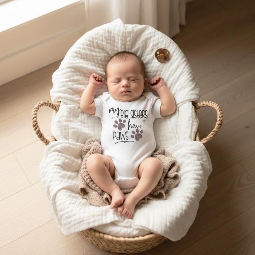 My Big Sisters Have Paws, Pregnancy Announcement, Dog Shirt, Pregnancy Reveal, Baby Reveal, Baby Announcement, Fur Baby Bodysuit, Cat Shirt,