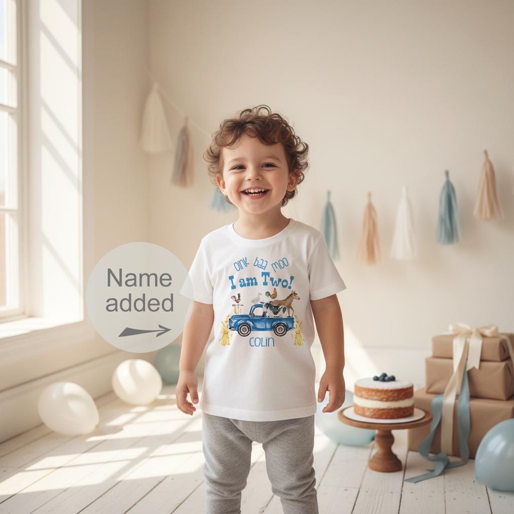 Second Birthday, Oink Baa Moo, Farm Birthday, Oink Moo Turning Two, 2nd Birthday, Blue Truck Party, Farm Party Theme, Boy Birthday SHIRT