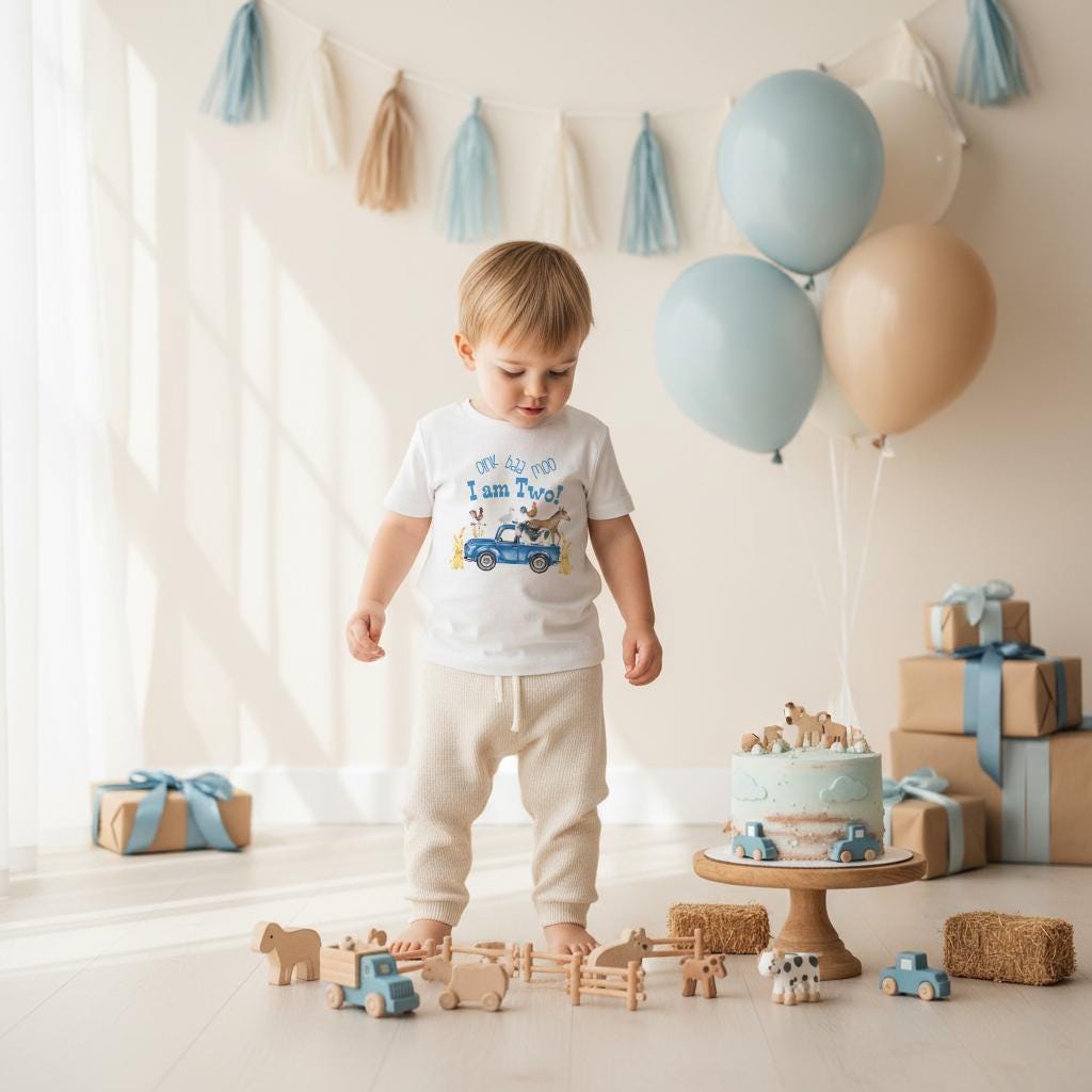 Second Birthday, Oink Baa Moo, Farm Birthday, Oink Moo Turning Two, 2nd Birthday, Blue Truck Party, Farm Party Theme, Boy Birthday SHIRT