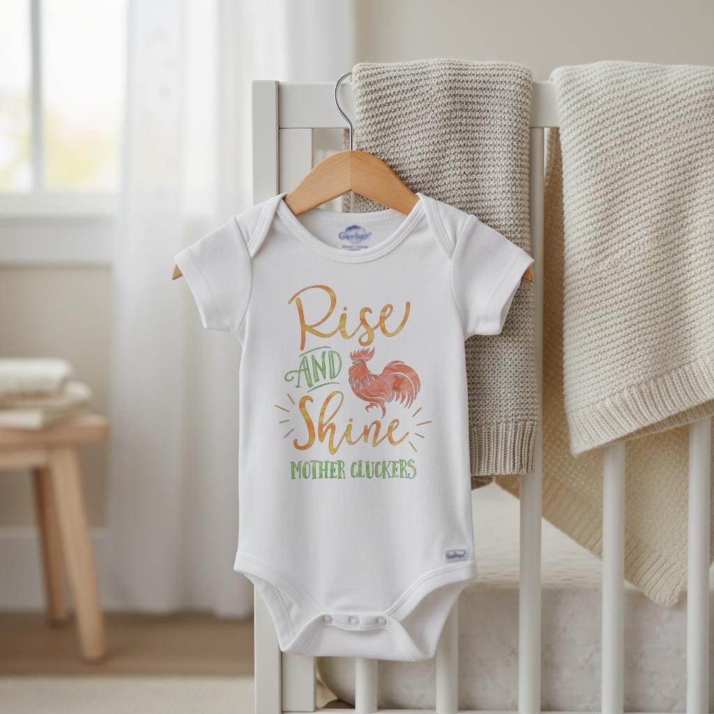 Funny Farm Baby Onesie®, Baby Shower Gift, Country Baby Reveal, Rise and Shine Rooster Bodysuit, Cute Unisex Boy or Girl Present