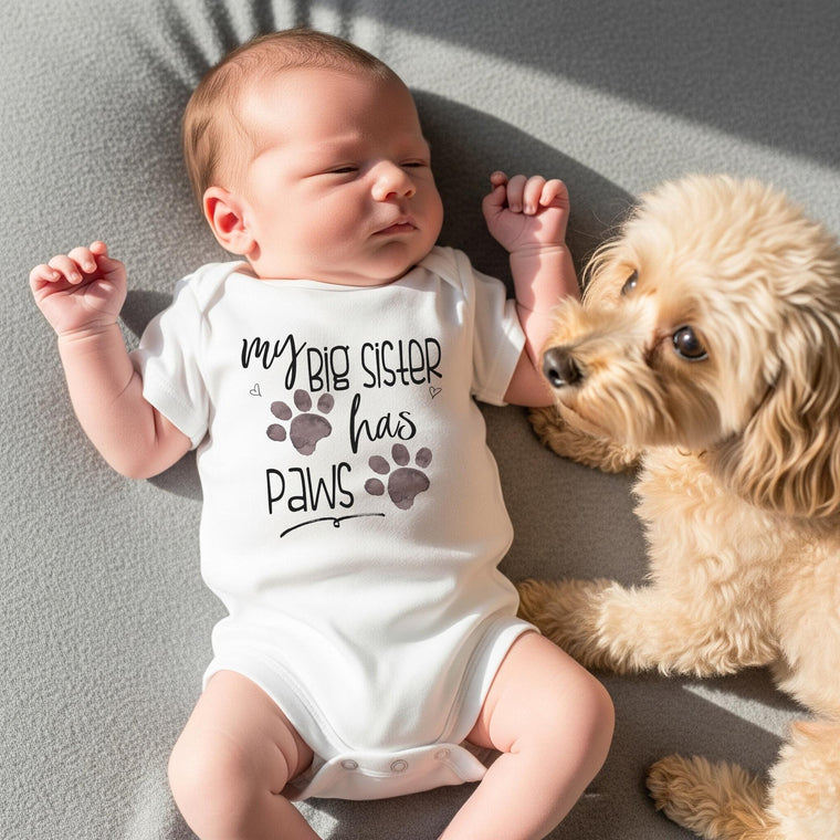My Big Sister Has Paws, Pregnancy Announcement, Baby Gifts, Pregnancy Reveal, Baby Reveal, Baby Announcement, Fur Baby Bodysuit, Dog Shirt,
