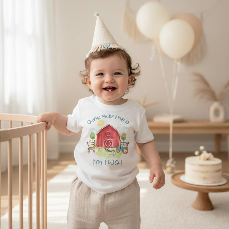 Farm Birthday Boy Shirt, Oink Baa Moo I Am Two