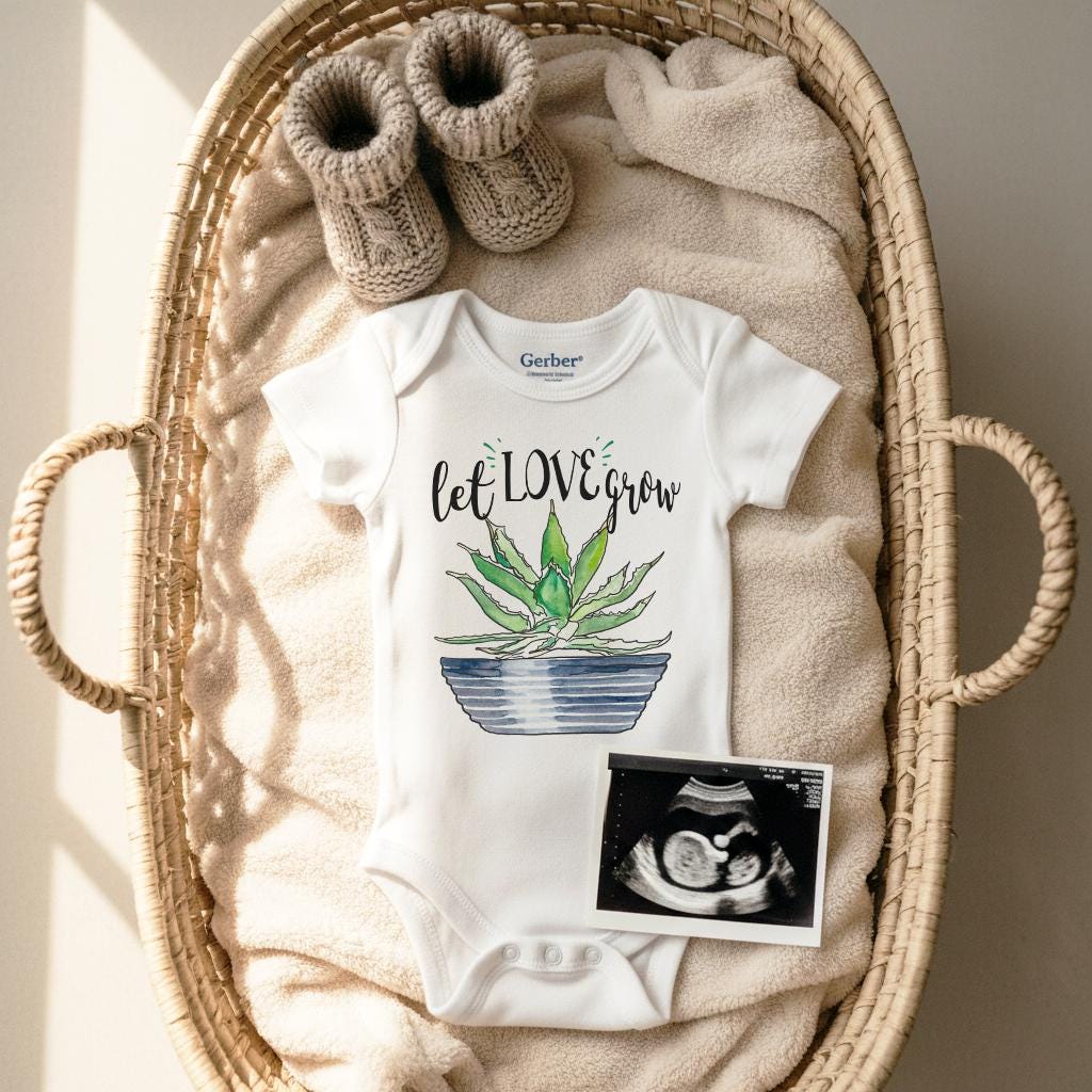 Let Love Grow, Baby Shower Gift, Pregnancy Reveal, Baby Reveal, Cute Baby Gift, Baby Announcement, Baby Girl Gift, Niece Gift, Boho Baby Set