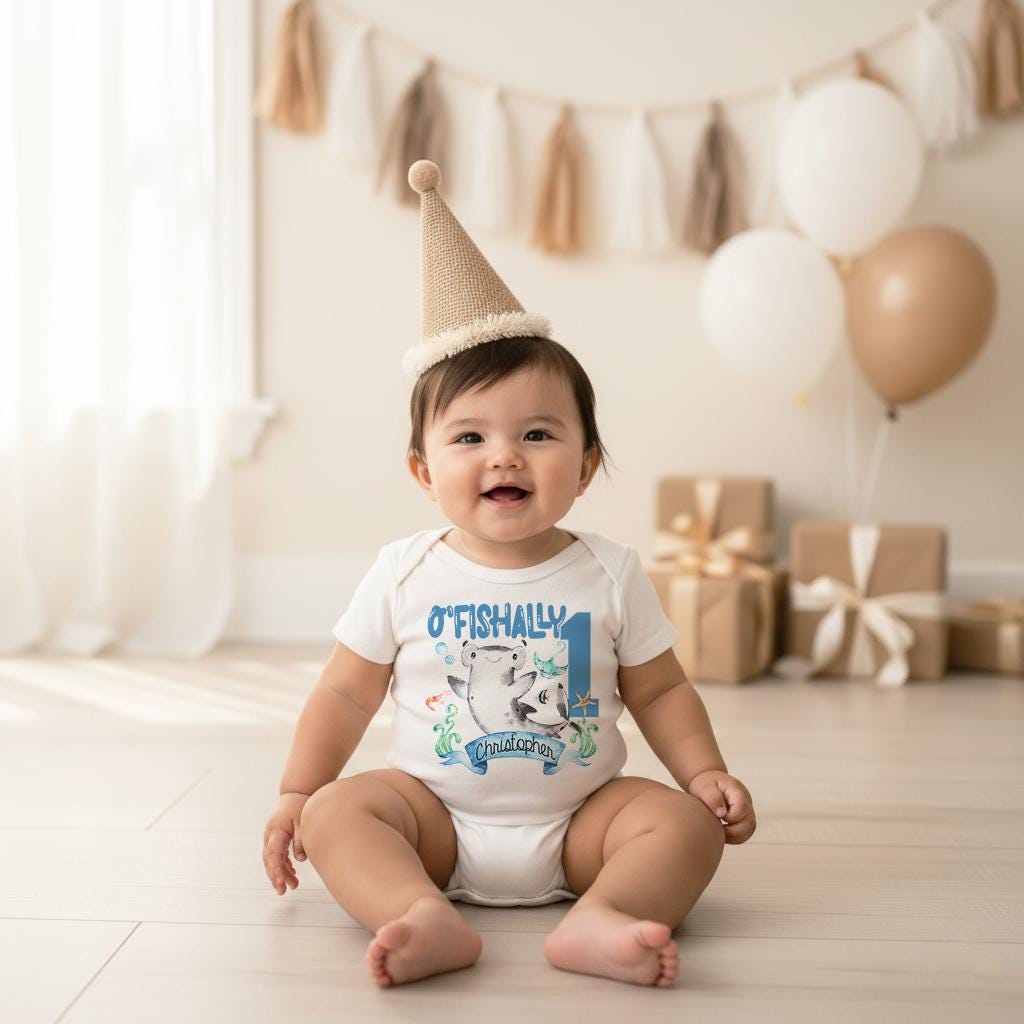 Celebrate your little one’s first birthday in style with this adorable Under the Sea birthday onesie! Featuring a charming ocean-inspired design with sea creatures, this baby first birthday outfit is perfect for a beach birthday party, ocean theme celebration, or cake smash photoshoot. Whether you're planning a Little Mermaid, sea animal, or nautical first birthday, this outfit will make your baby the star of the day!