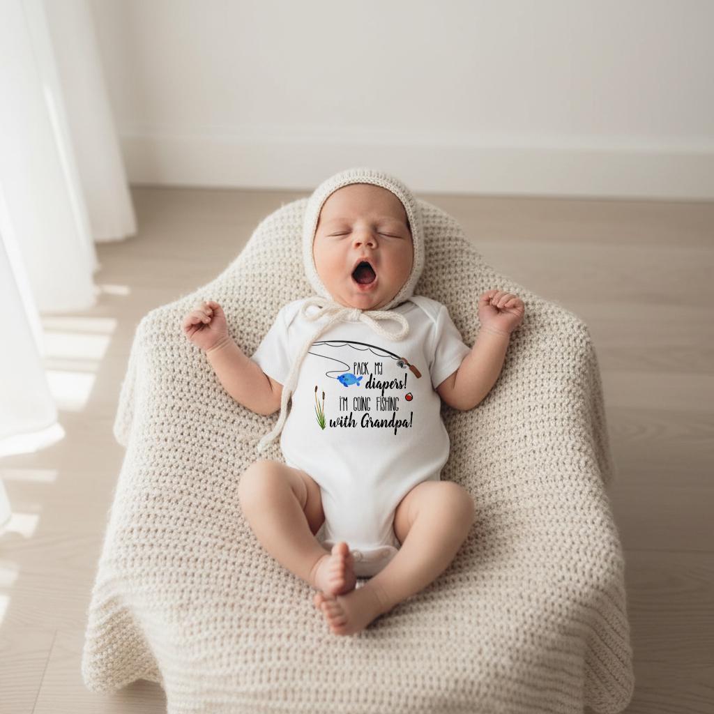 Fishing Onesie®,Pack My Diapers I'm going Fishing With Grandpa, Baby Shower Gift, Fishing Baby shirt,Fishing Buddy, Baby Announcement to Dad