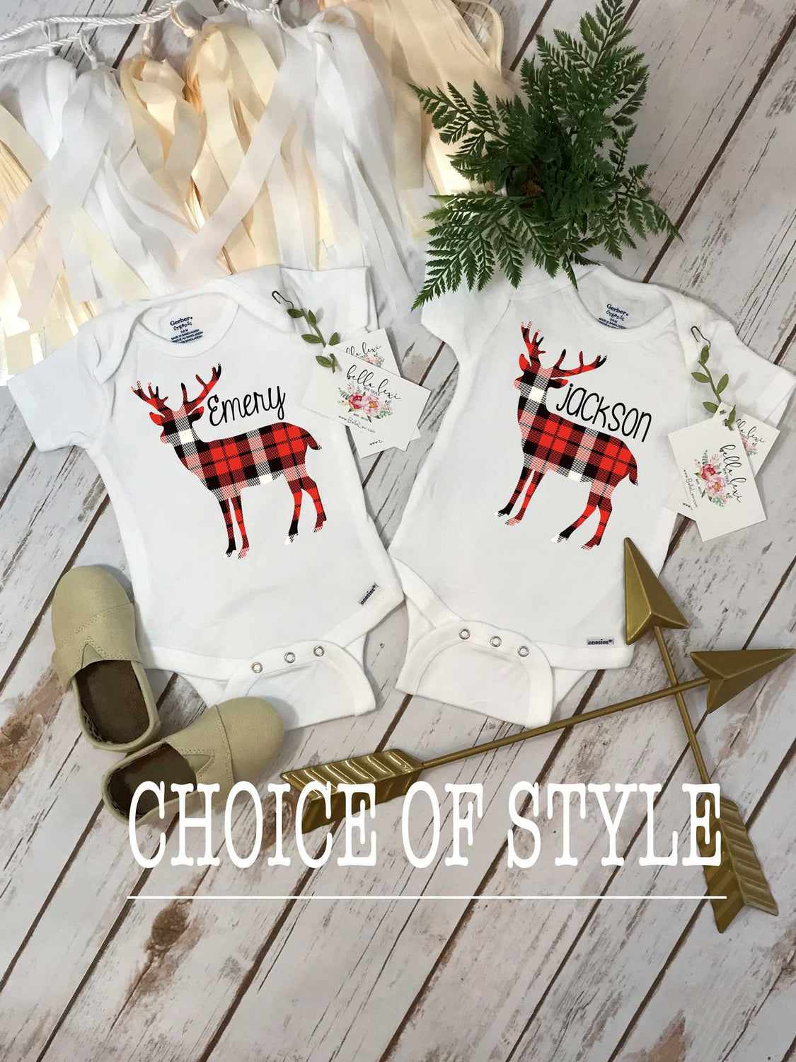 Christmas Deer, Buffalo Plaid, Baby Shower Gift, Personalized Baby Gift, Deer Shirt, Lumberjack Party, First Christmas, Name Onesie®, Plaid