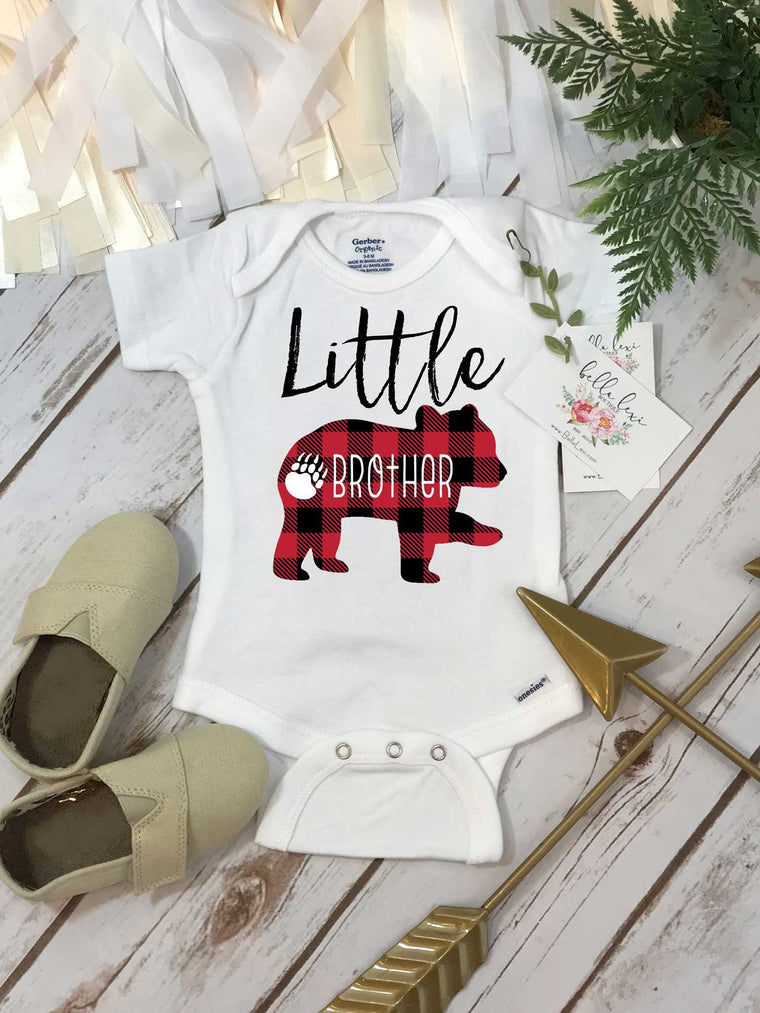 Little Brother Onesie®, Buffalo Plaid Bear, Brothers Shirts, Big Brother Bear Shirt, Buffalo Plaid Shirt, Family tees, Little Brother Reveal