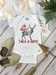 Personalized Onesie®, Custom Name Gift, Oh Deer I'm Here, Baby Shower Gift, Custom Baby Gift, Take Home Outfit, Newborn Boy Gift, Deer Shirt